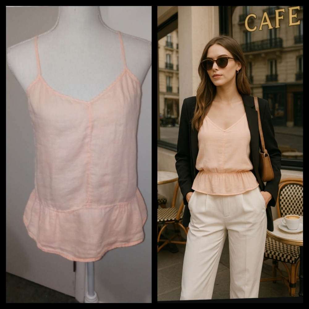 J. Crew 100% Linen Racer Back Sustainable Peachy color Peplum Tank Top Size 6●